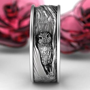 Stunning silver OWL in tree ring band DETAILING 11
